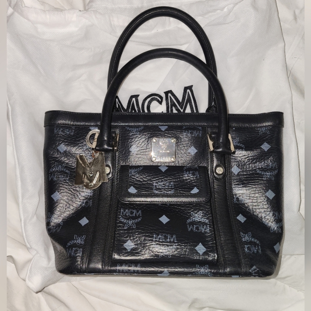 MCM Small Visetos Coated Canvas and Leather Pocket Tote